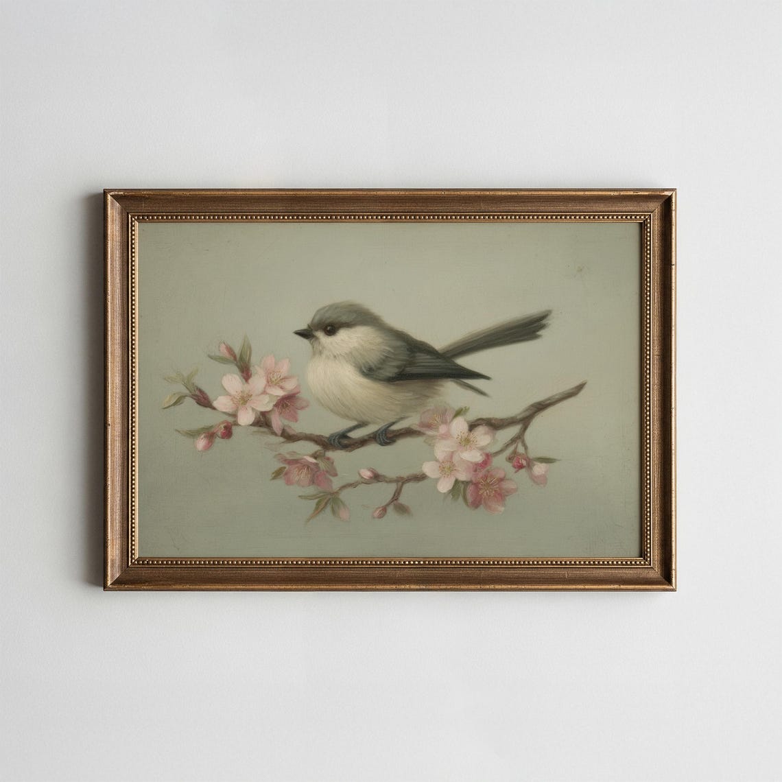 Vintage Songbird on Cherry Blossom Branch Soft Pastel Art Poster