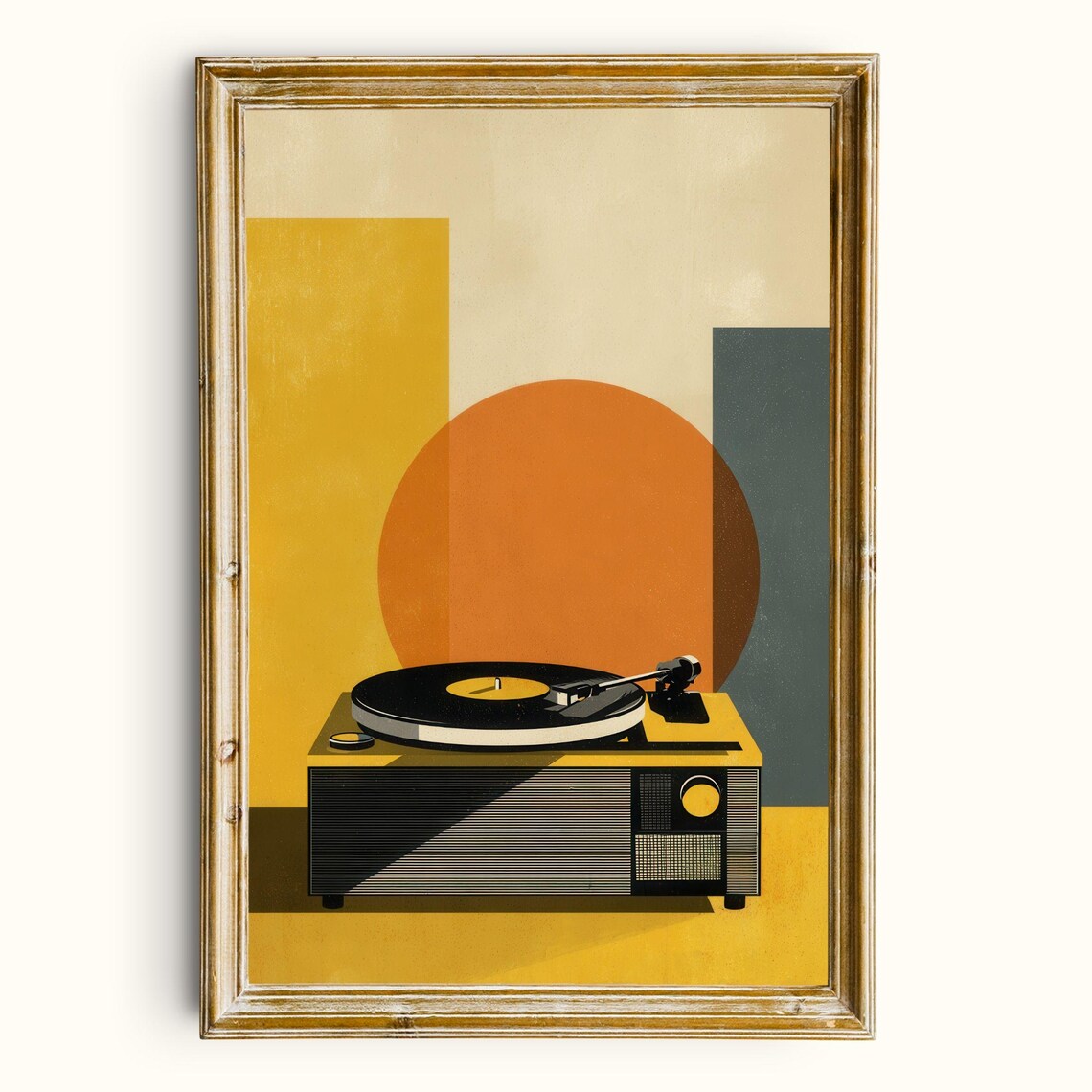 Retro Record Player Print, Geometric Music Room Art