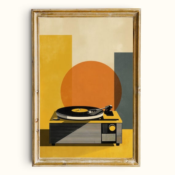 Retro Record Player Print, Geometric Music Room Art