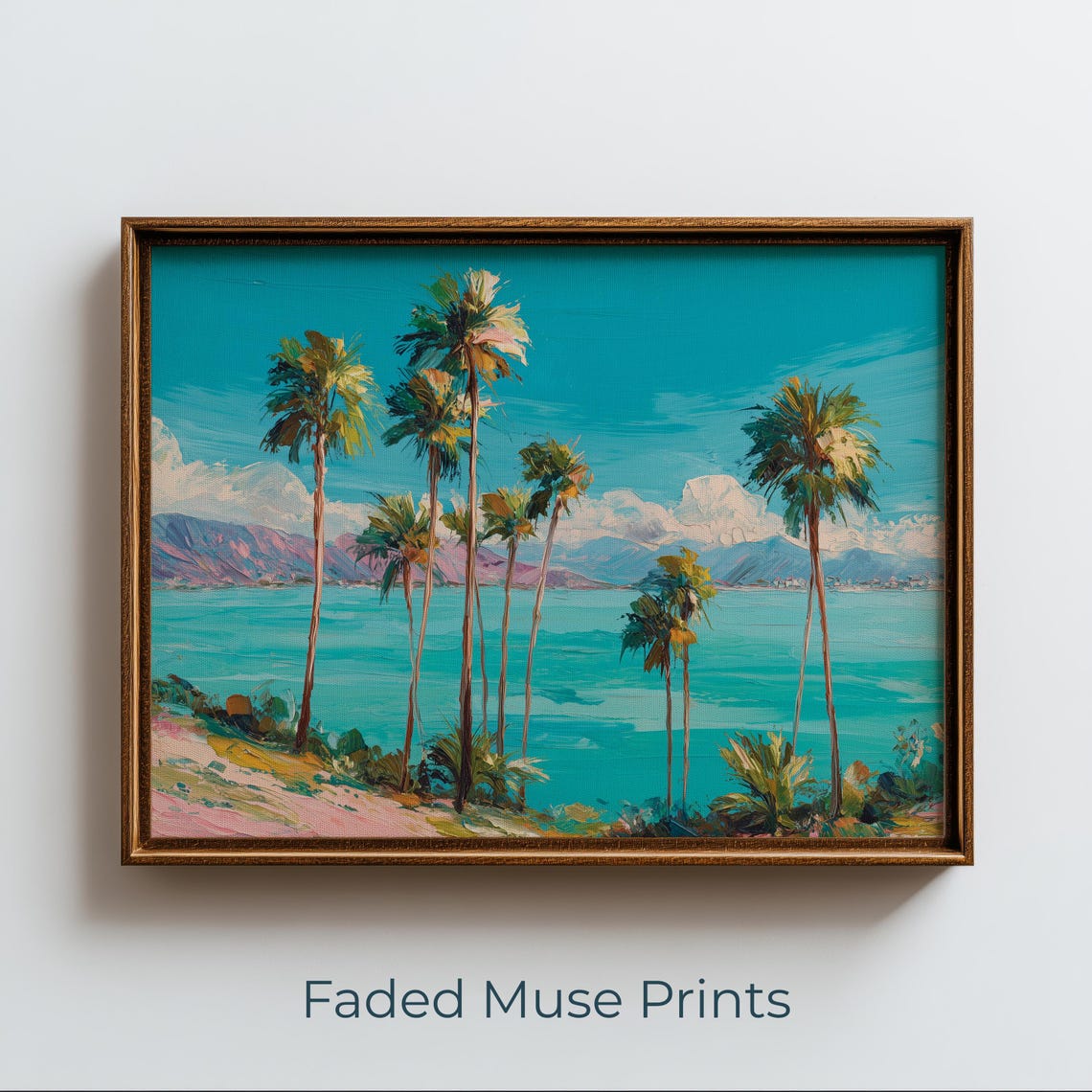 Palm Trees Over Turquoise Bay Coastal Impressionist Painting Poster