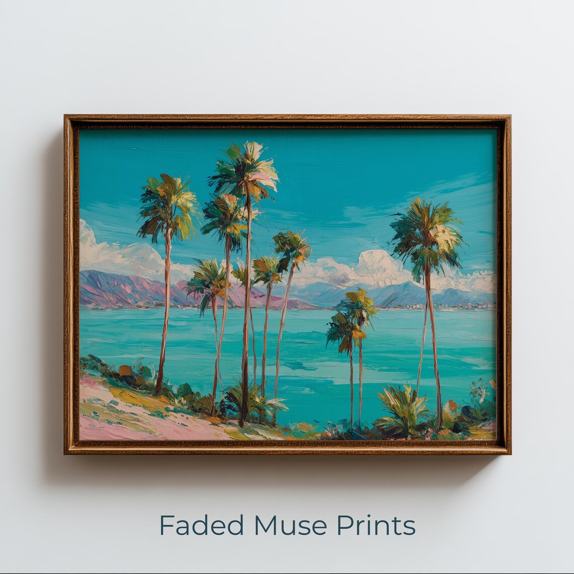 Tropical Palm Bay Landscape Coastal Wall Art Printable Digital Download 2771
