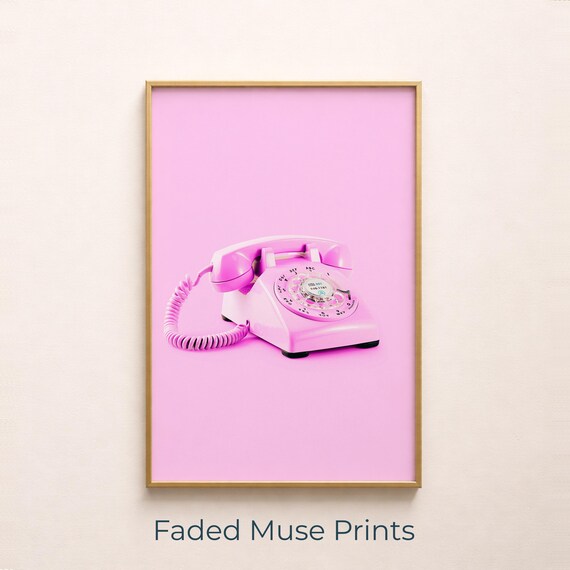 Vintage Pink Rotary Telephone Photo Print Retro Pop Art Wall Decor Digital Download 648