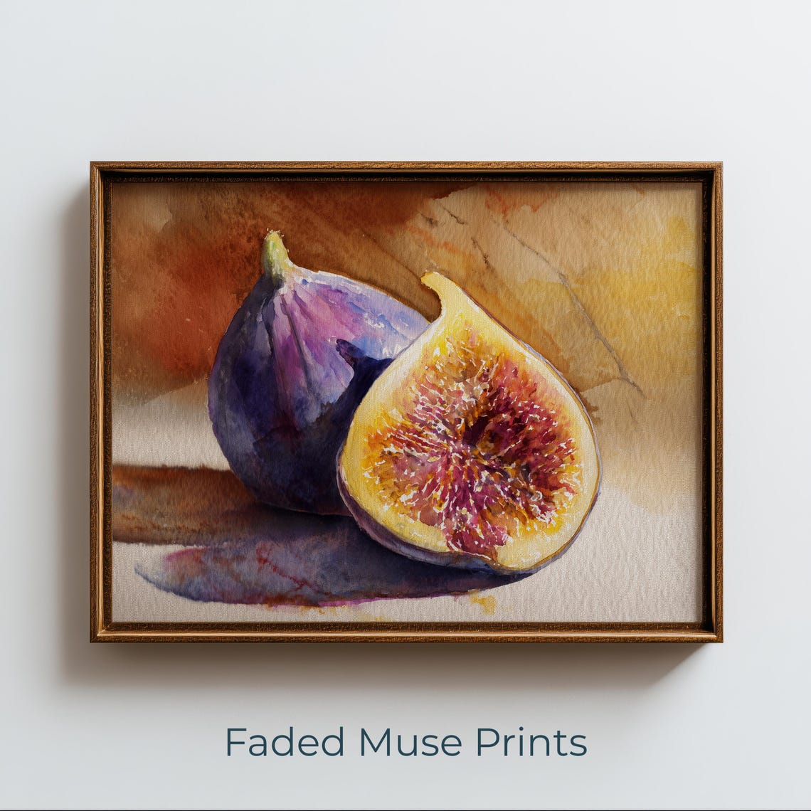 Halved Fig Watercolor Painting Rustic Kitchen Botanical Art Digital Download 2356