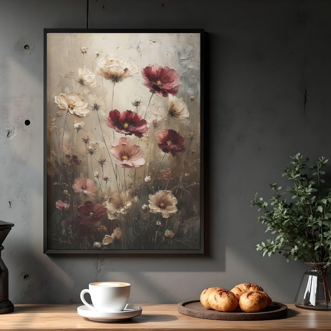 Moody Wildflower Oil Painting Vintage Botanical Textured Print
