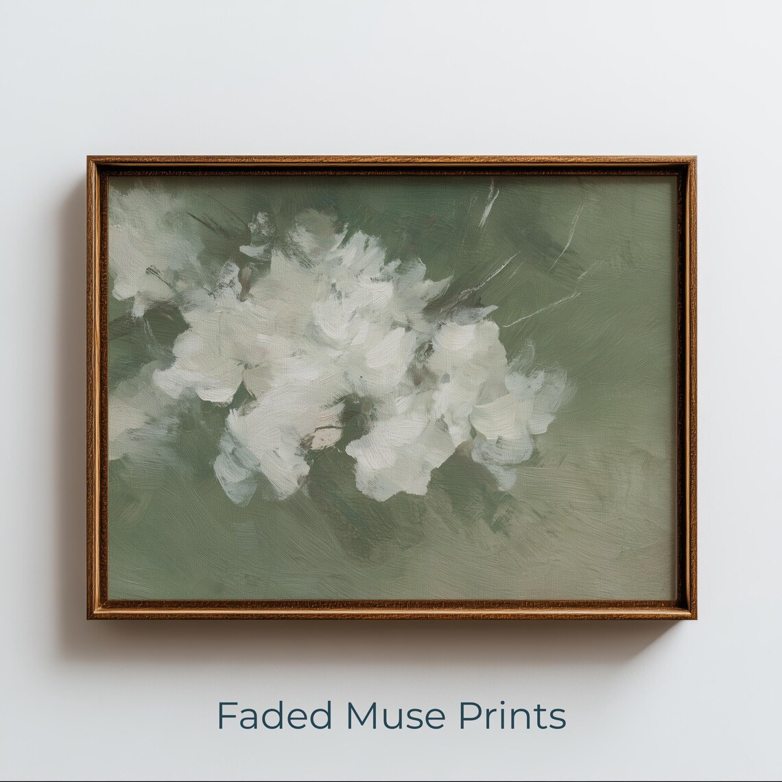 Vintage Abstract Floral Study Neutral White Blossom Sage Green Painting Poster