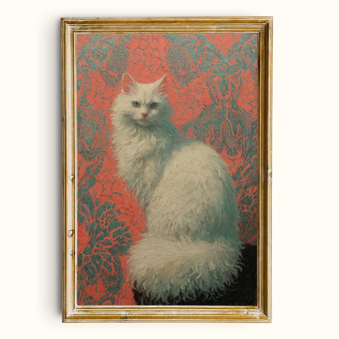 Vintage Persian Cat Art Print, Maximalist Pet Portrait