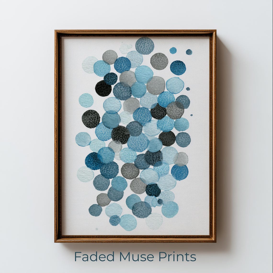Blue And Gray Watercolor Dots Modern Abstract Circle Art Print