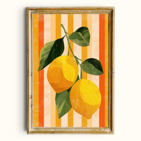 Vintage Lemon Branch Kitchen Wall Art Retro Citrus Printable Digital Download