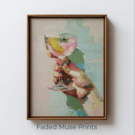 Hand Raised Pink Cocktail Impressionistic Summer Cheers Art Poster