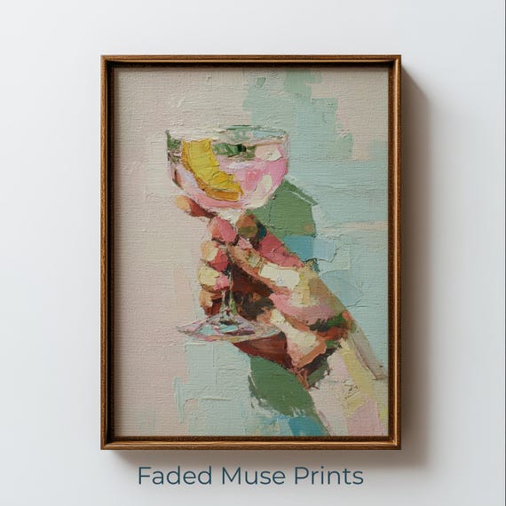 Impressionistic Cocktail Glass Art Retro Summer Wall Decor Digital Download 1266