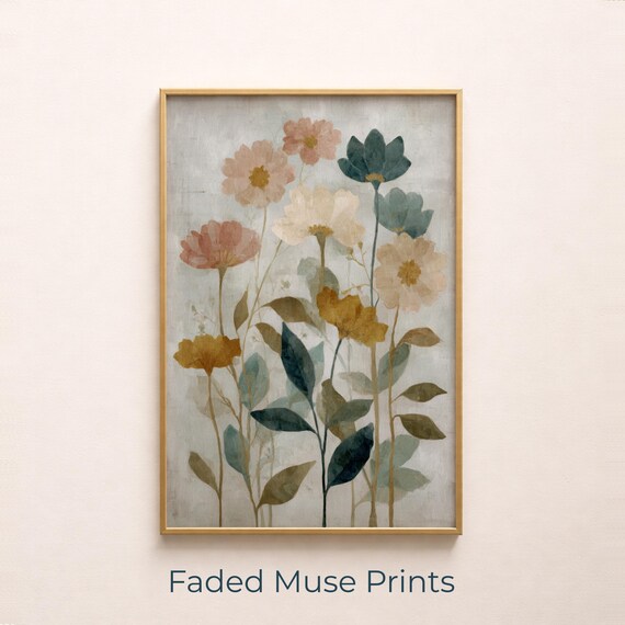 Vintage Wildflower Bouquet Rustic Cottagecore Floral Watercolor Poster