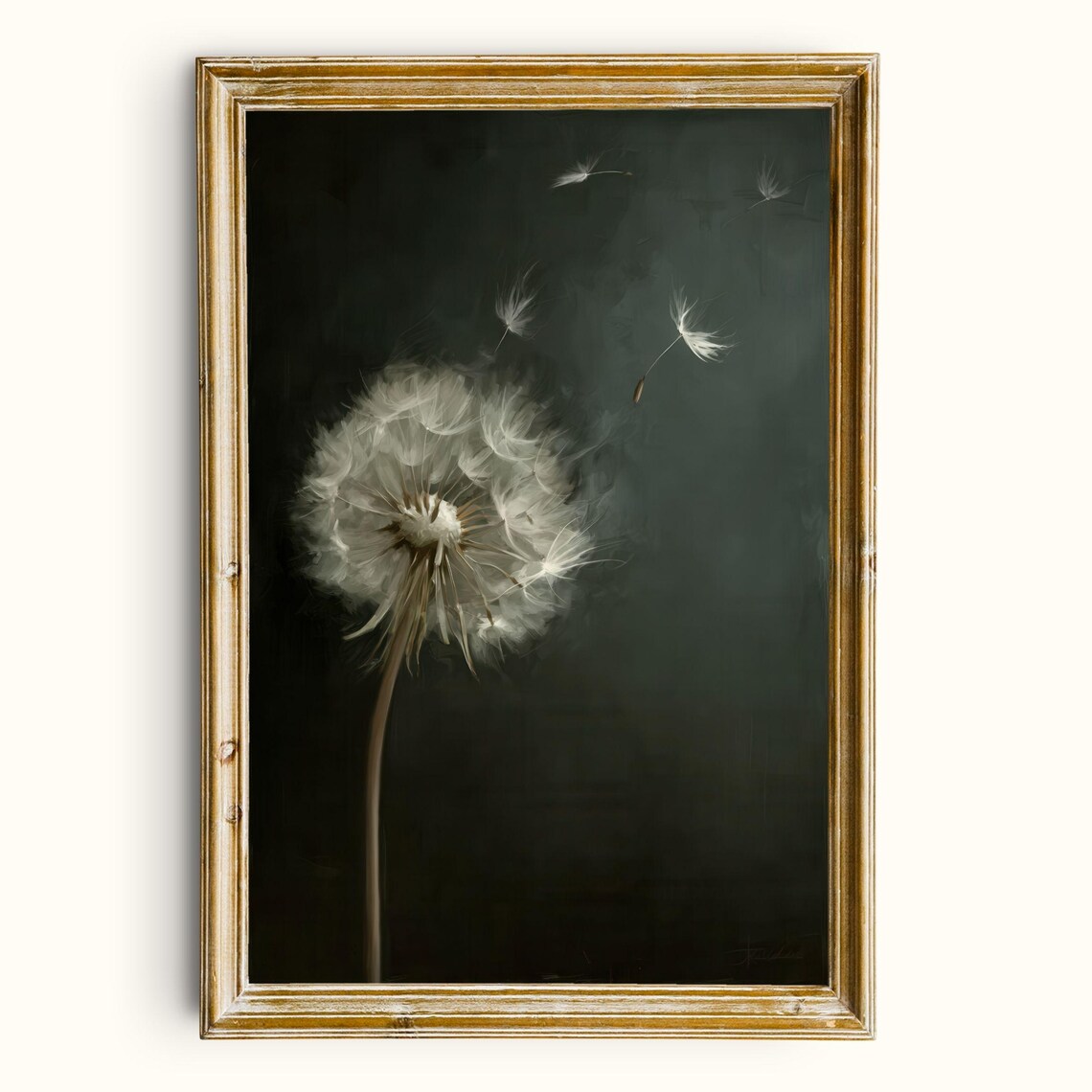 Dandelion Wishes Botanical Art Print, Moody Minimal