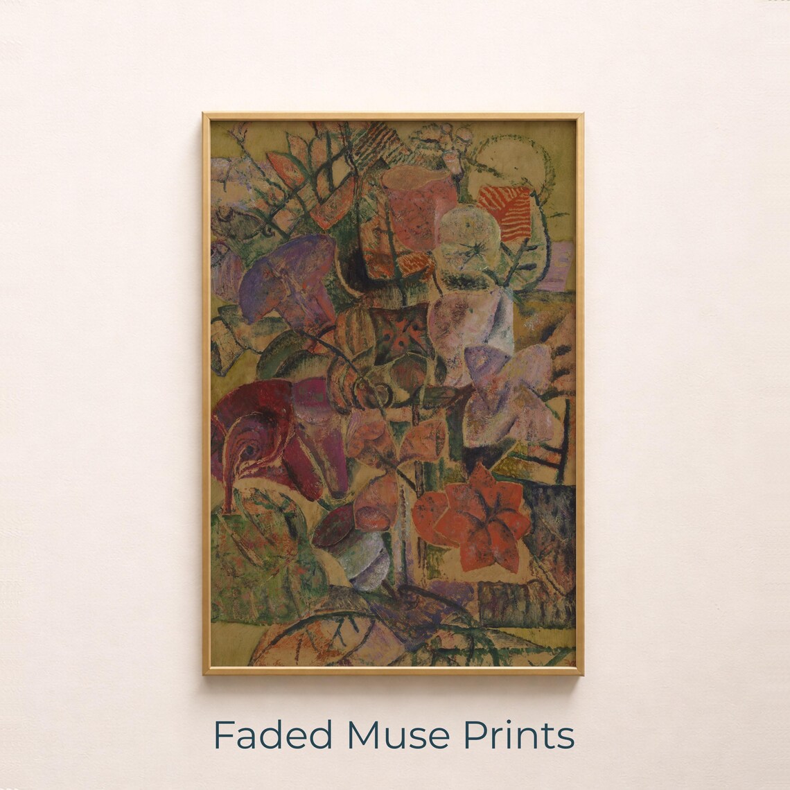 Dark Moody Abstract Floral Still Life Rich Red Orange Botanical Wall Art