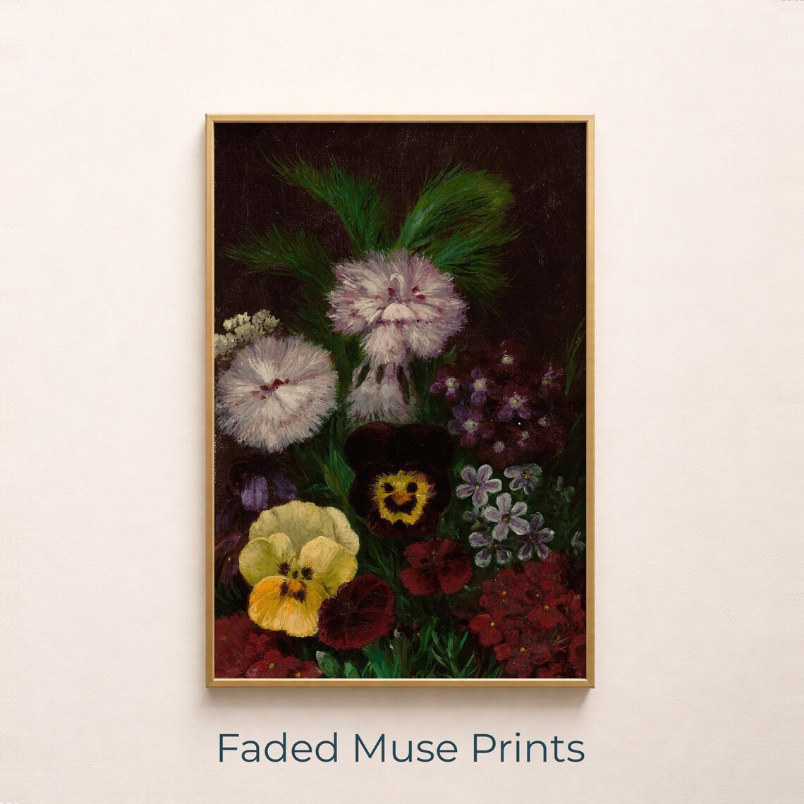 Vintage Pansy Botanical Closeup, Poster Print
