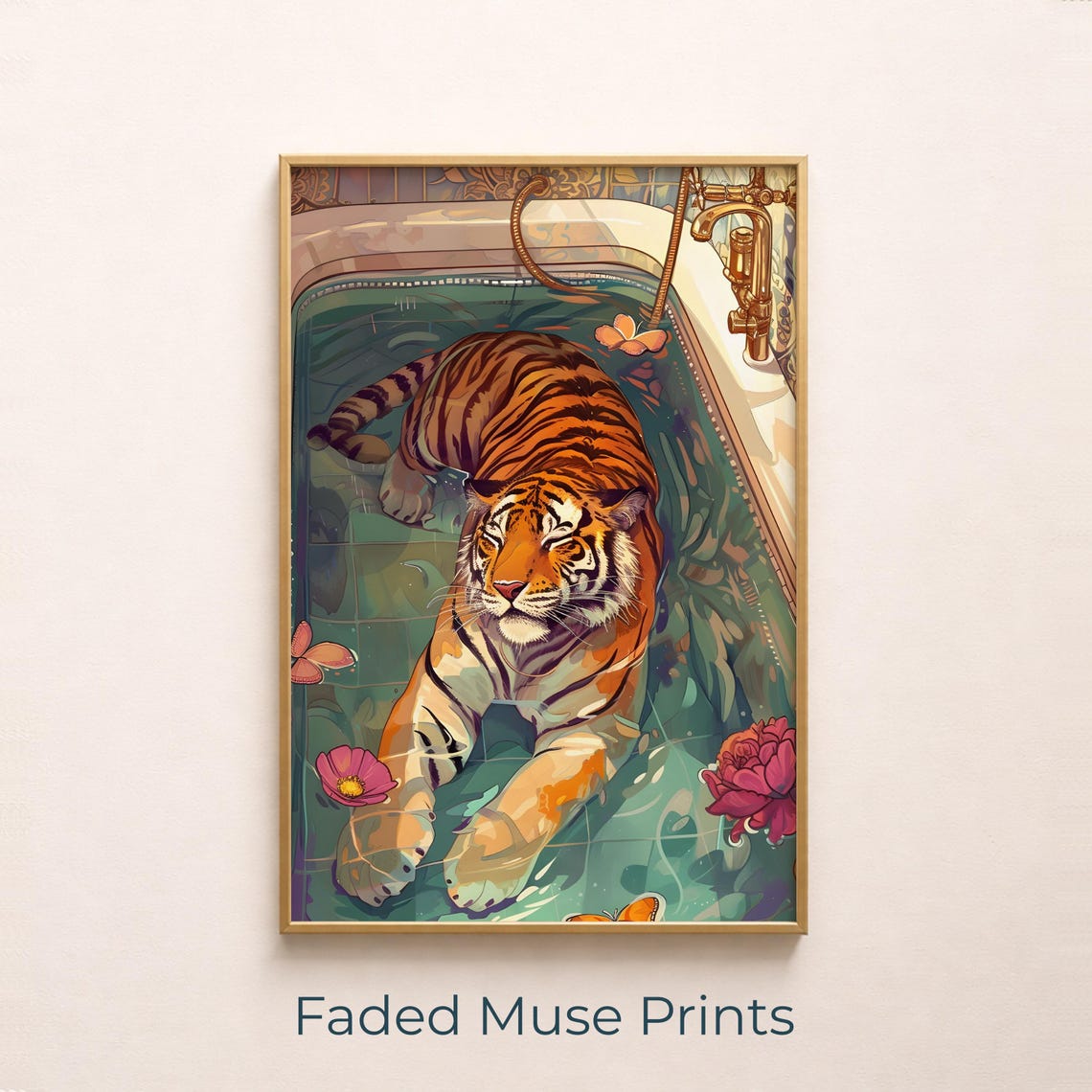 Surreal Tiger In Bathtub Whimsical Fantasy Antique Bathroom Poster