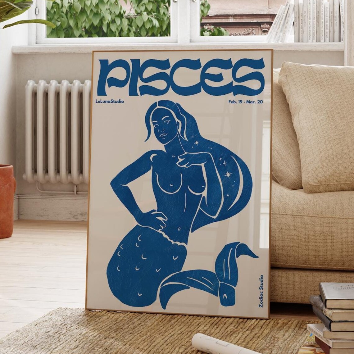 Pisces Retro Astrology Poster Print