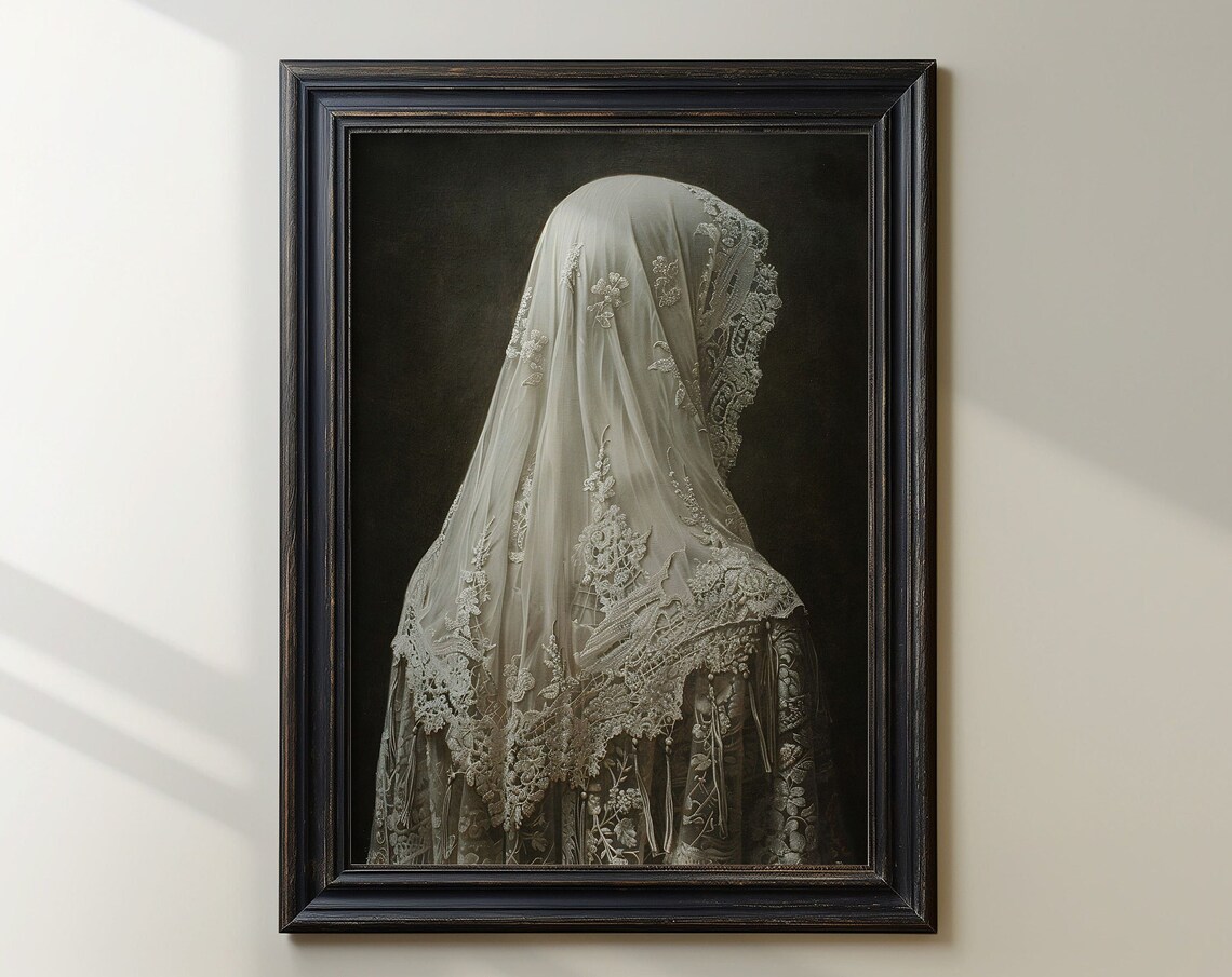 Veiled Ghost Woman Vintage Lace Spooky Halloween Oil Painting Poster - Image 6