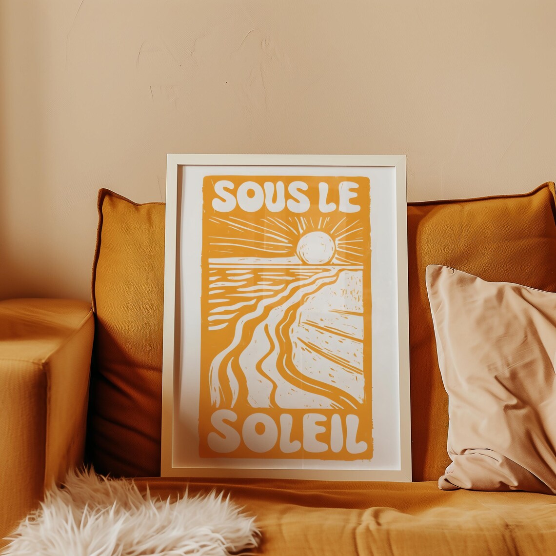 Sous Le Soleil French Retro Beach Sun Minimalist Warm Art Poster