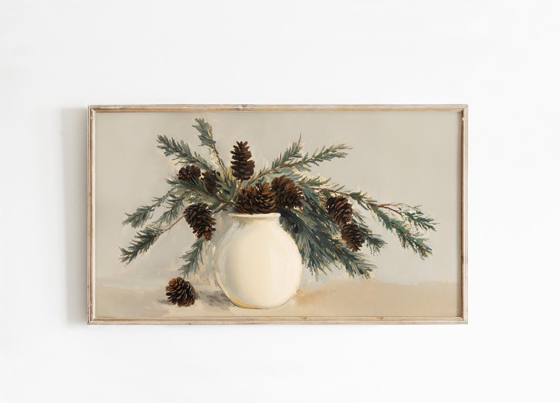 Winter Pine Branches Pinecone Still Life Rustic Botanical Poster
