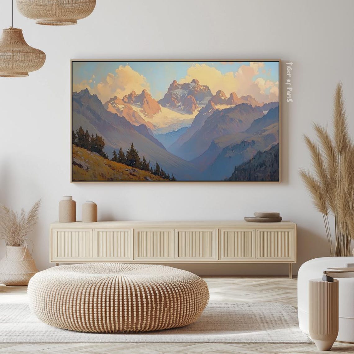 Frame Tv Art Snowy Mountain Oil Painting For Frame Tv Serene Landscape Art Nature Wall Decor 169 - Image 2