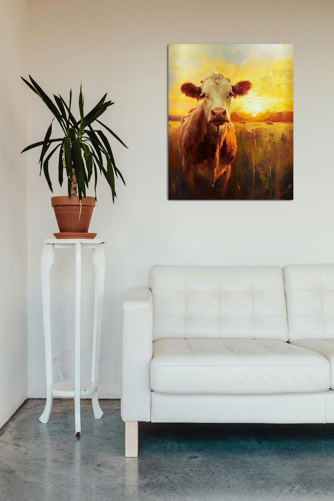 Impressionist Cow Portrait in a Sunlit Field at Golden Sunset Poster - Image 8