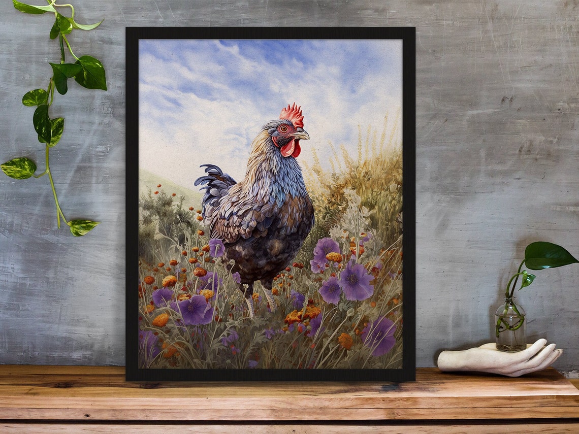 Rooster in Wildflower Meadow Rustic Farm Bird Country Poster - Image 6