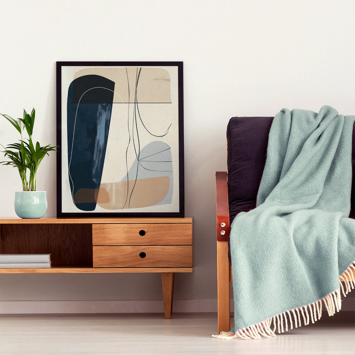 Abstract Line Art Navy Tan Minimalist Mid Century Style Poster - Image 7