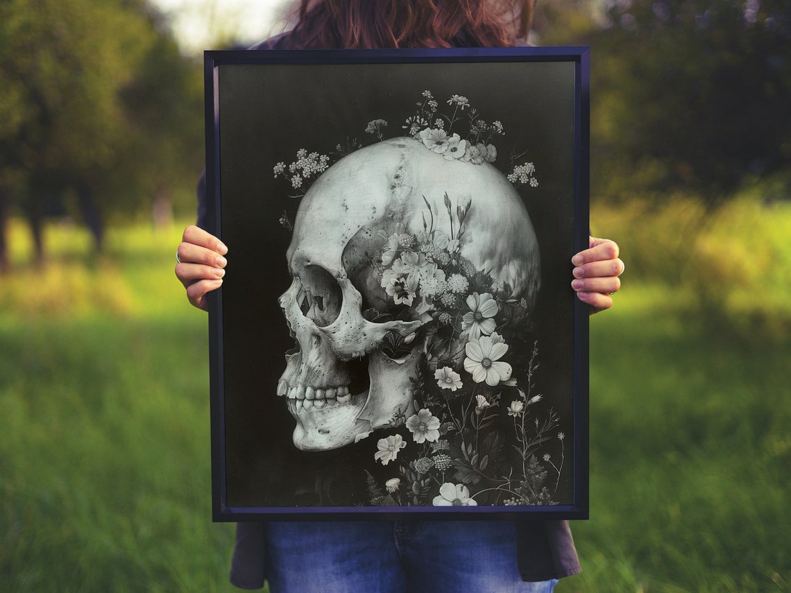 Oil Skull Art Decor Gift For Her Skull Wedding Gift Skull Lover Art Gift For Dad Oil Skull Art Print - Image 4