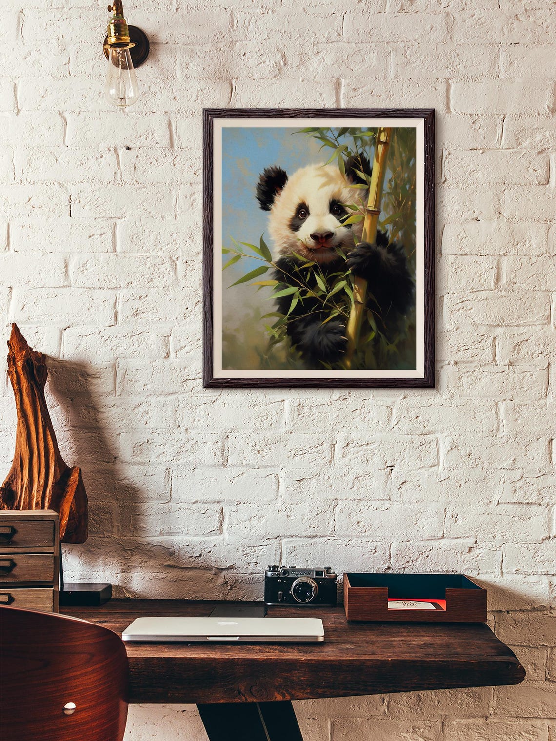 Sweet Baby Panda Hugging a Bamboo Stalk in Soft Pastel Tones Poster - Image 4