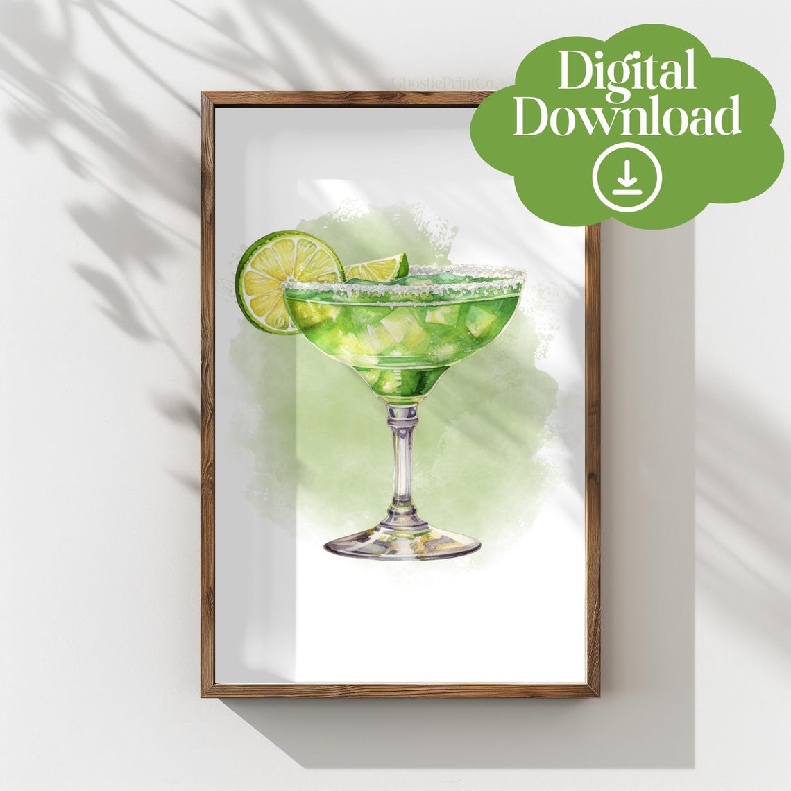 Margarita Cocktail Watercolor Salt Rim Lime Coupe Green Drink Poster