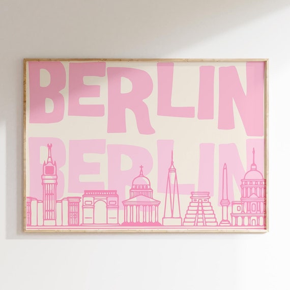 Berlin Skyline Art Print Pink Wall Modern City Illustration Decor Minimalist