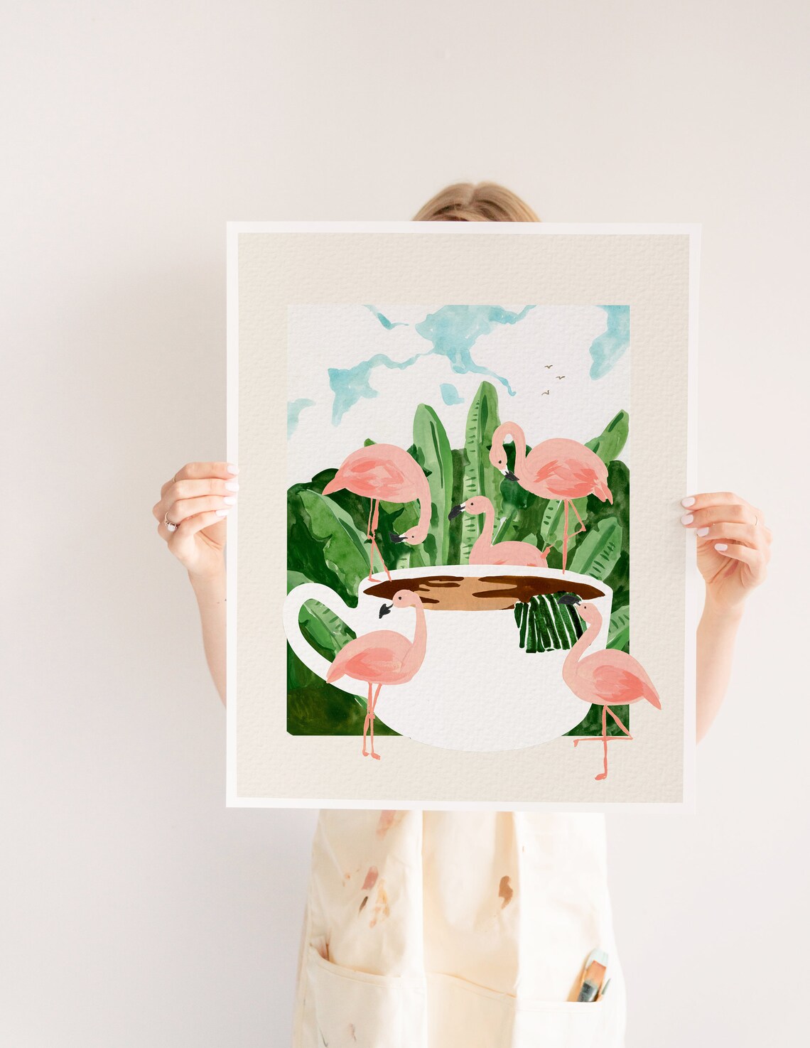 Flamingos and Coffee Retro Tropical Art Print - Image 2