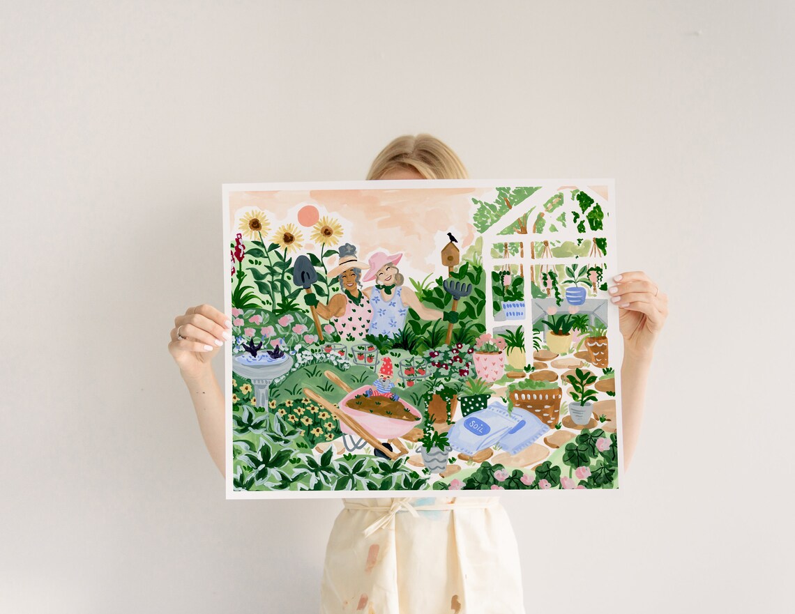 Ladies Who Garden Botanical Art Print, Gift For Mom - Image 3