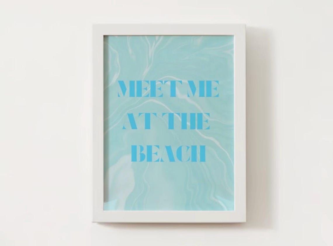 Meet Me at the Beach Bright Blue Text Turquoise Ocean Water Poster - Image 2