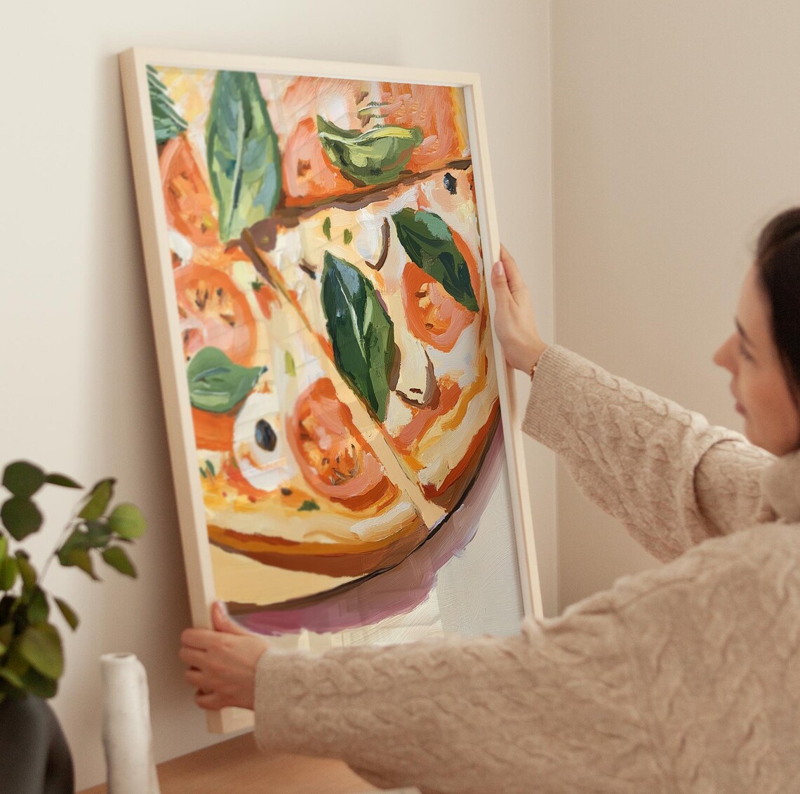 Margherita Pizza Close Up Art Italian Kitchen Food Painting Poster - Image 3