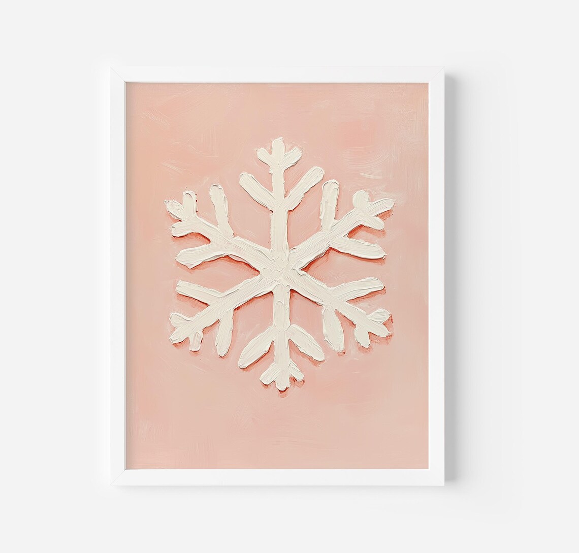 White Snowflake On Blush Pink Textured Winter Christmas Poster - Image 3