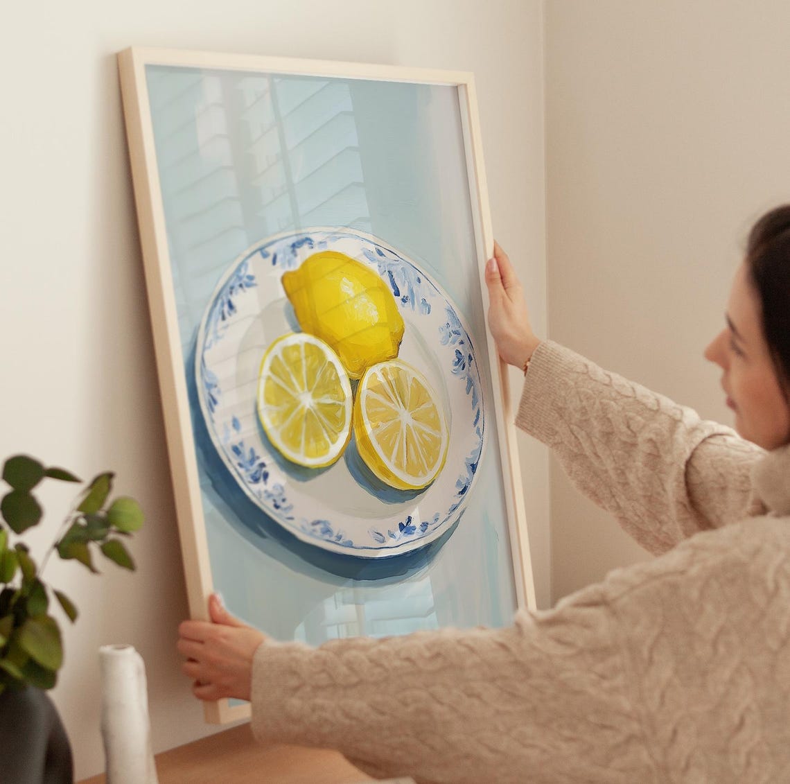 Fresh Lemons On Blue Floral Plate Sunny Kitchen Still Life Poster - Image 3