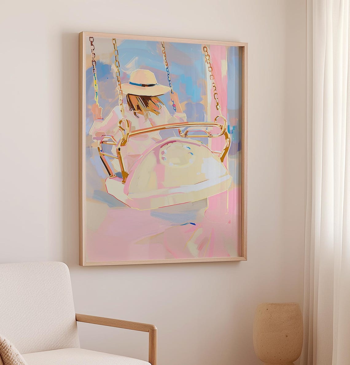Pastel Girl Carousel Art Print Aesthetic Nursery Decor Whimsical Girls Room Decor Magical Kids Playroom Art Amusement Park Painting - Image 3
