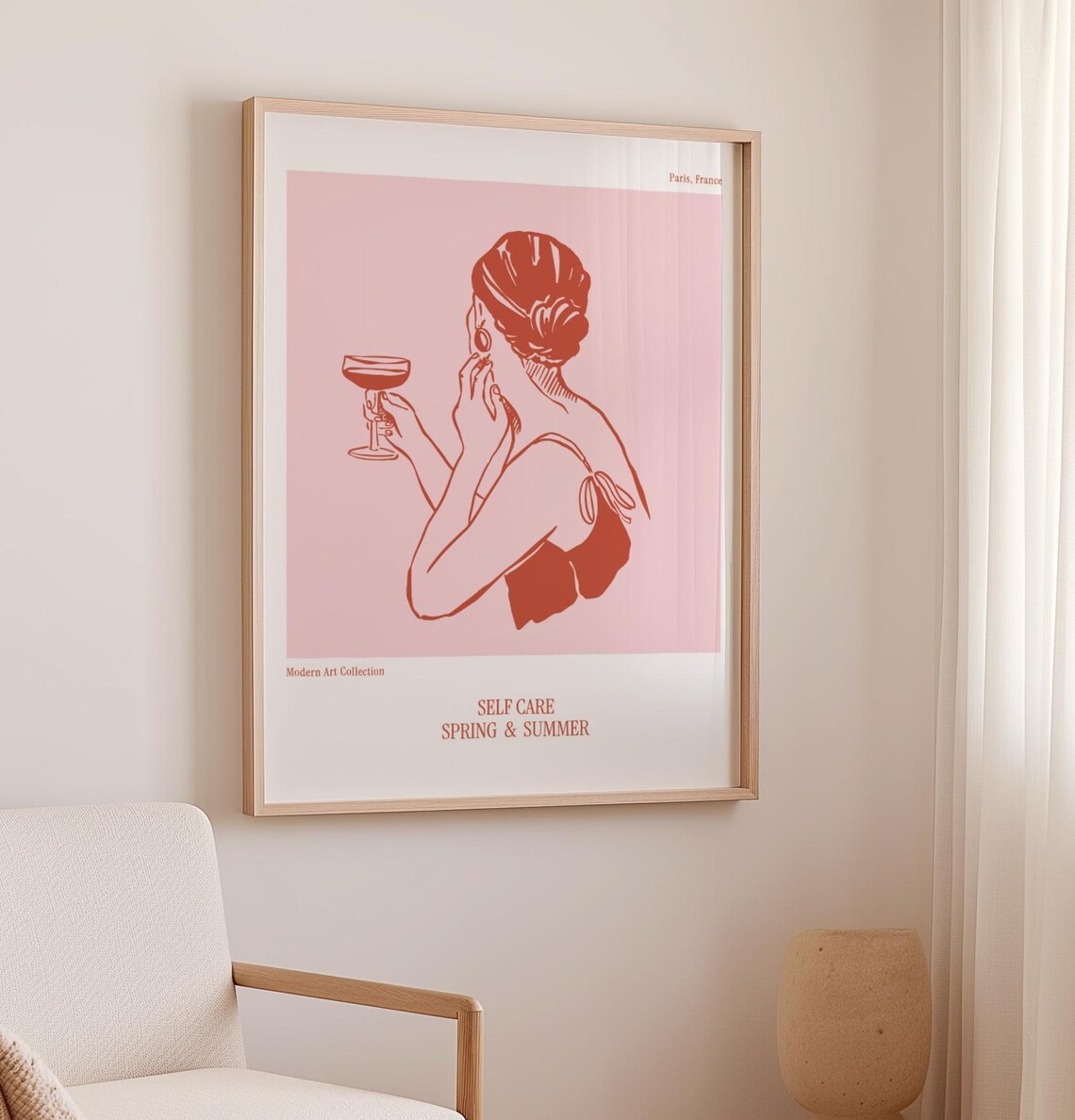 Elegant Woman with Cocktail Self Care Spring Summer Parisian Art Poster - Image 3