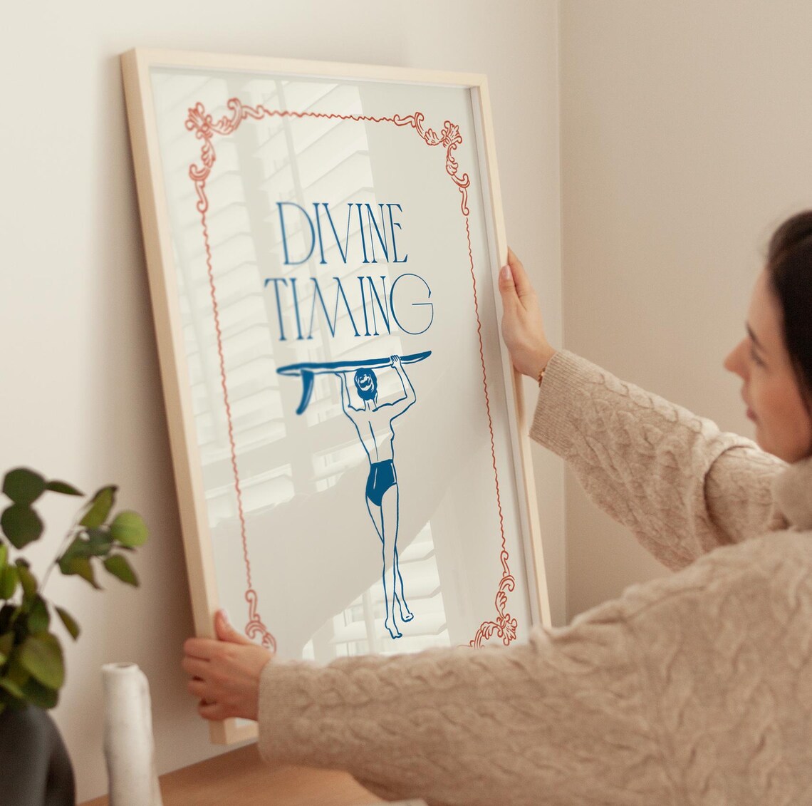 Divine Timing Surfer Girl Print Retro Beach Surf Quote Art Poster - Image 4