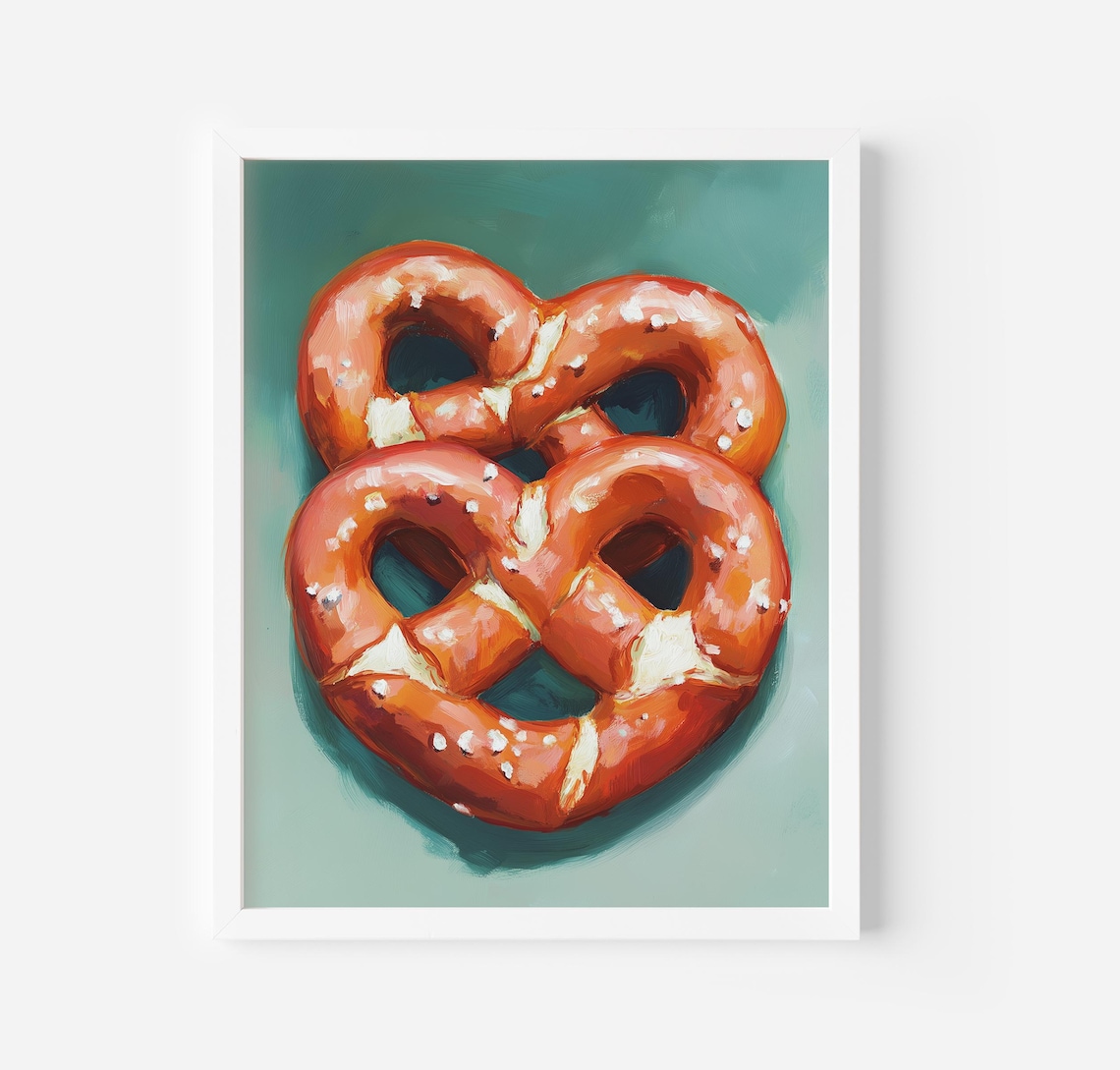 Classic Salted Pretzels Pair On Teal Kitchen Food Art Poster