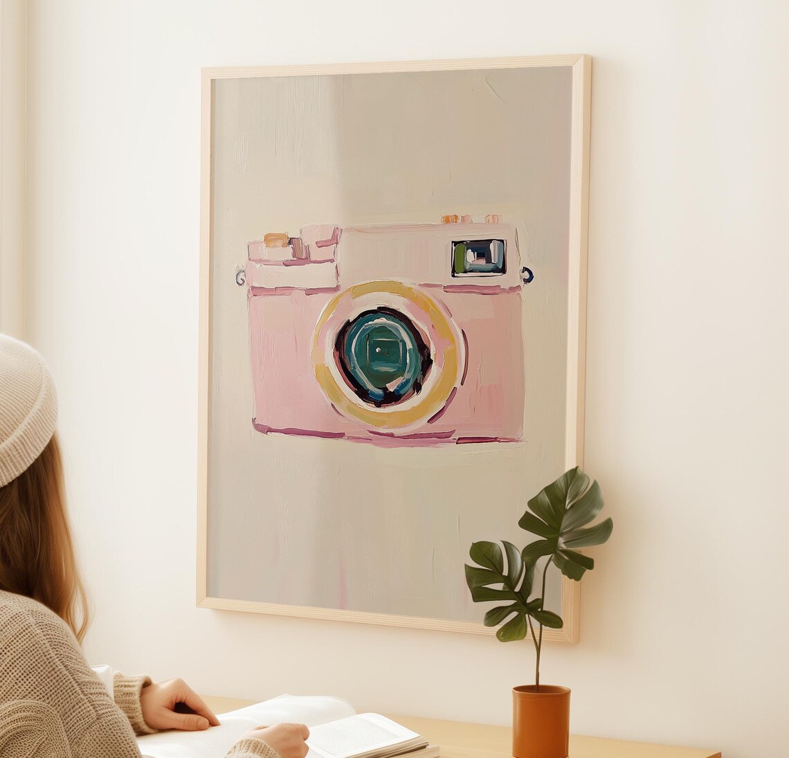Pink Vintage Camera Painting Retro Photography Lover Wall Poster - Image 2