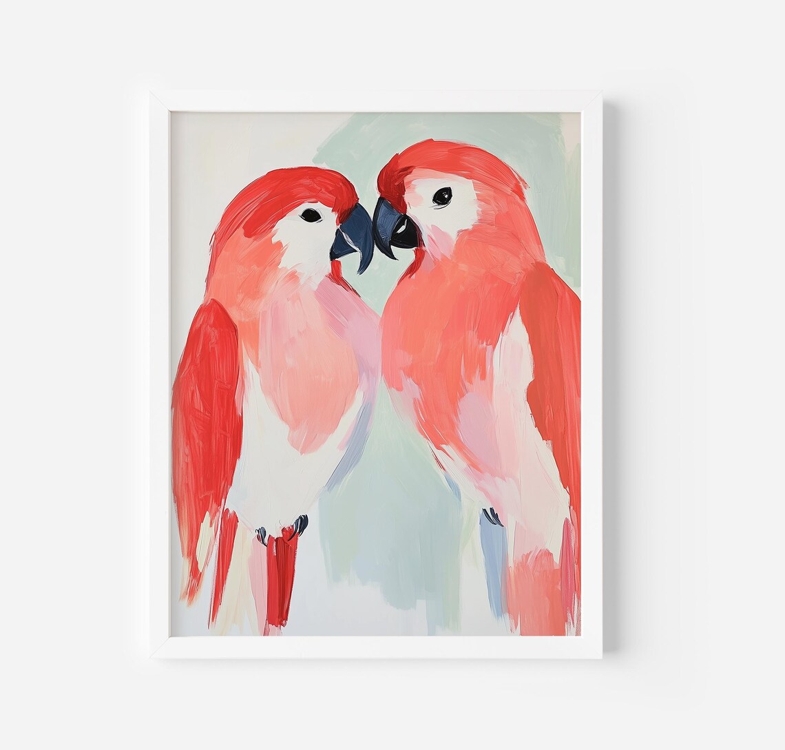 Pink Parrot Couple Love Birds Pastel Tropical Valentine Animal Poster