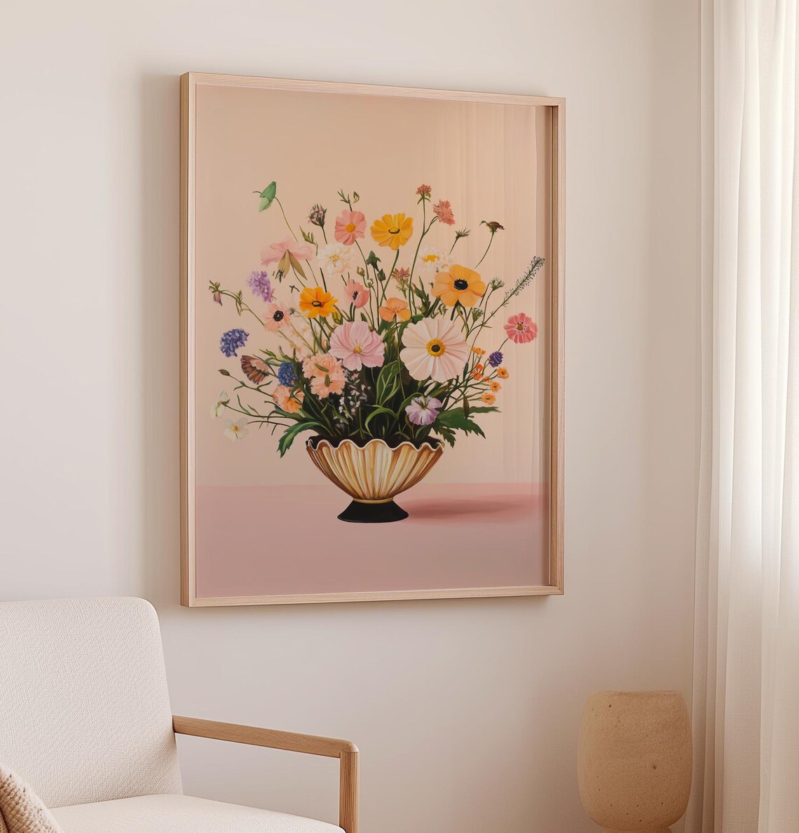 Wildflower Bouquet In Scalloped Gold Vase Soft Floral Wall Poster - Image 2
