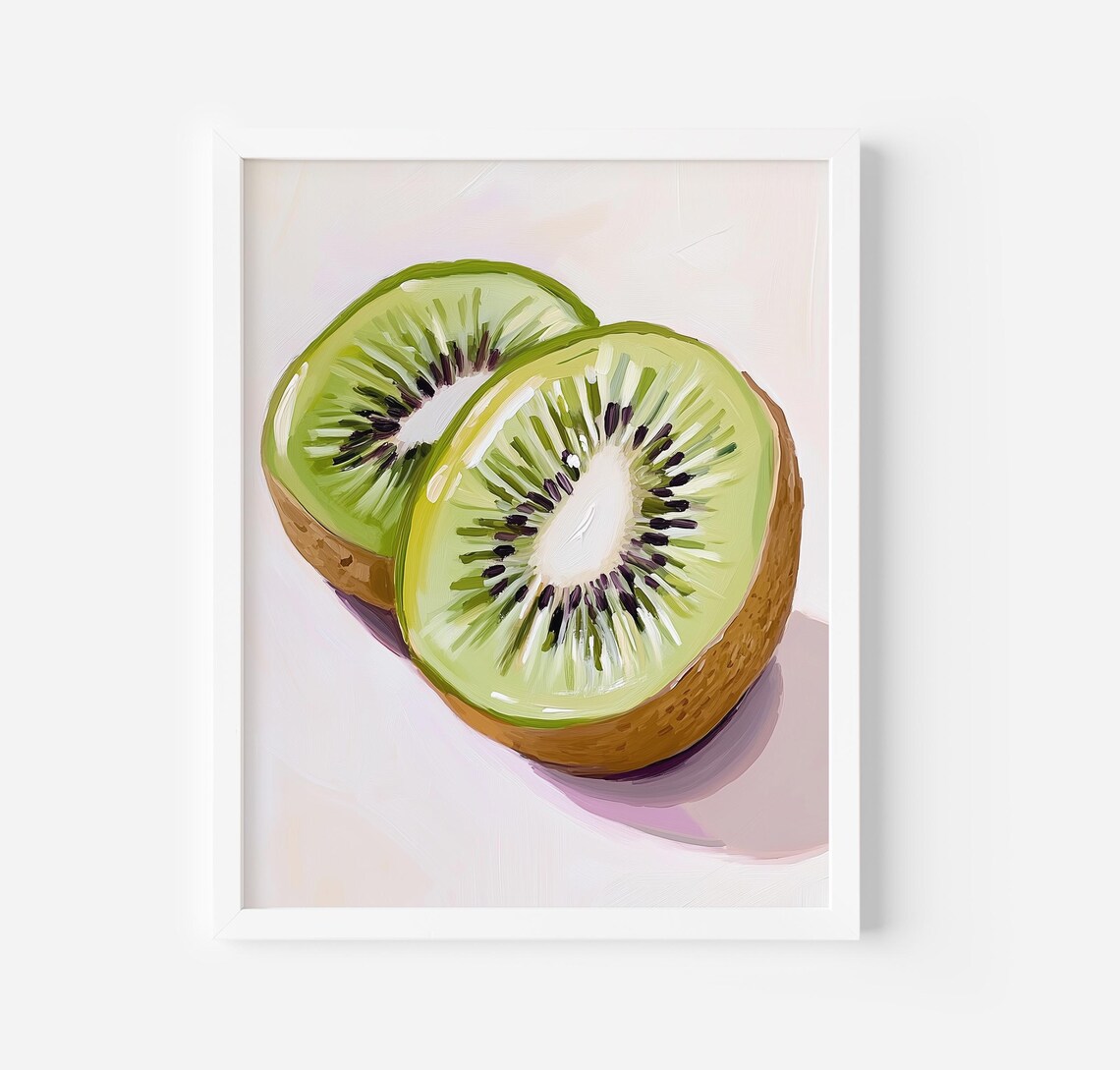 Kiwi Fruit Slice Painting Tropical Green Kitchen Wall Art Poster