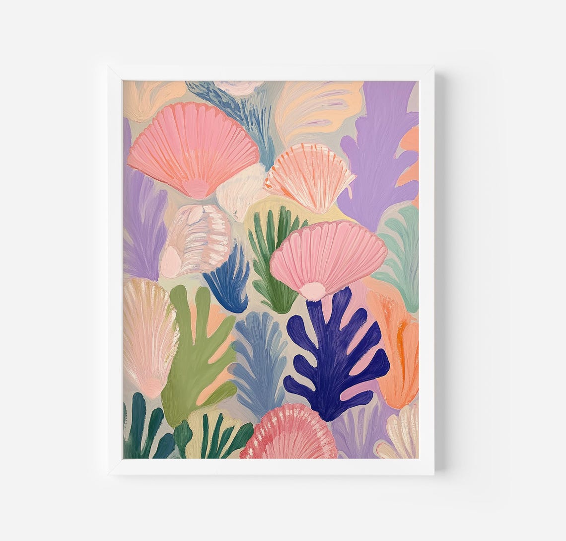 Colorful Seashells And Seaweed Coastal Pattern Beach House Poster