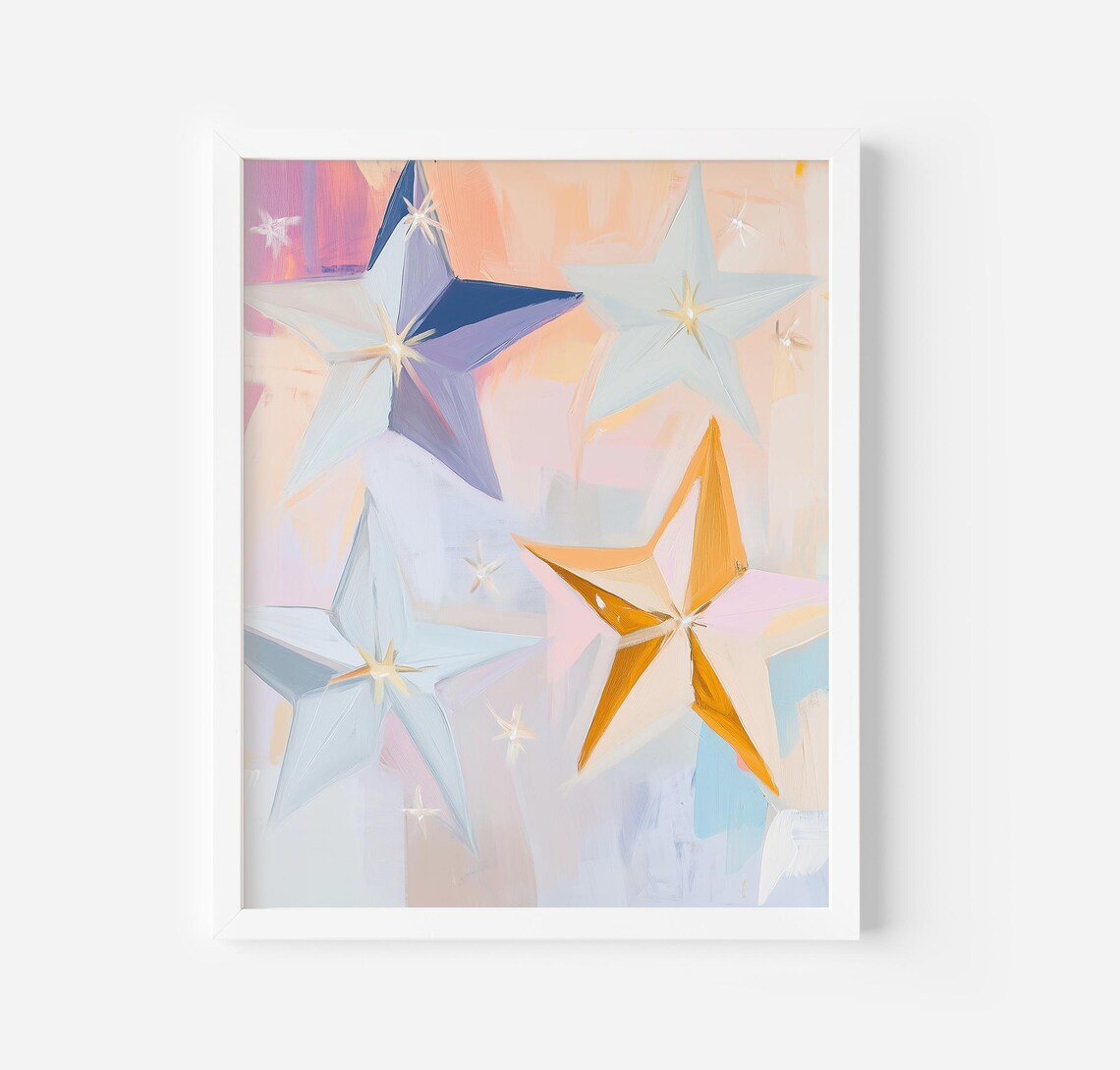Bold Starburst Blue Gold Stars Modern Abstract Art Painting Poster - Image 3