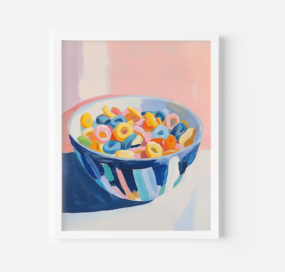 Cereal Bowl Print Aesthetic Kitchen Decor Soft Color Print Modern Kitchen Art Cute Cooking Art Funky Food Prints Kitchen Art