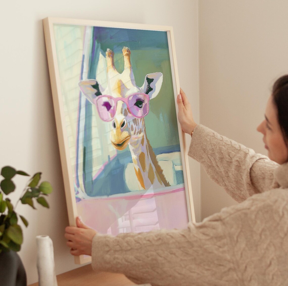 Giraffe Wearing Pink Sunglasses Cute Pop Art Animal Humor Wall Poster - Image 4