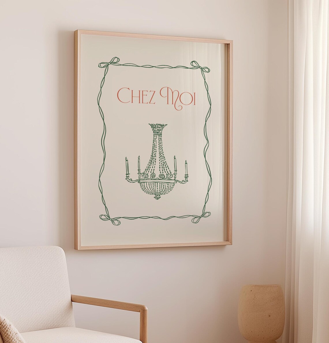 Chez Moi Chandelier Poster French Ribbon Bow Elegant Bedroom Wall Art - Image 3